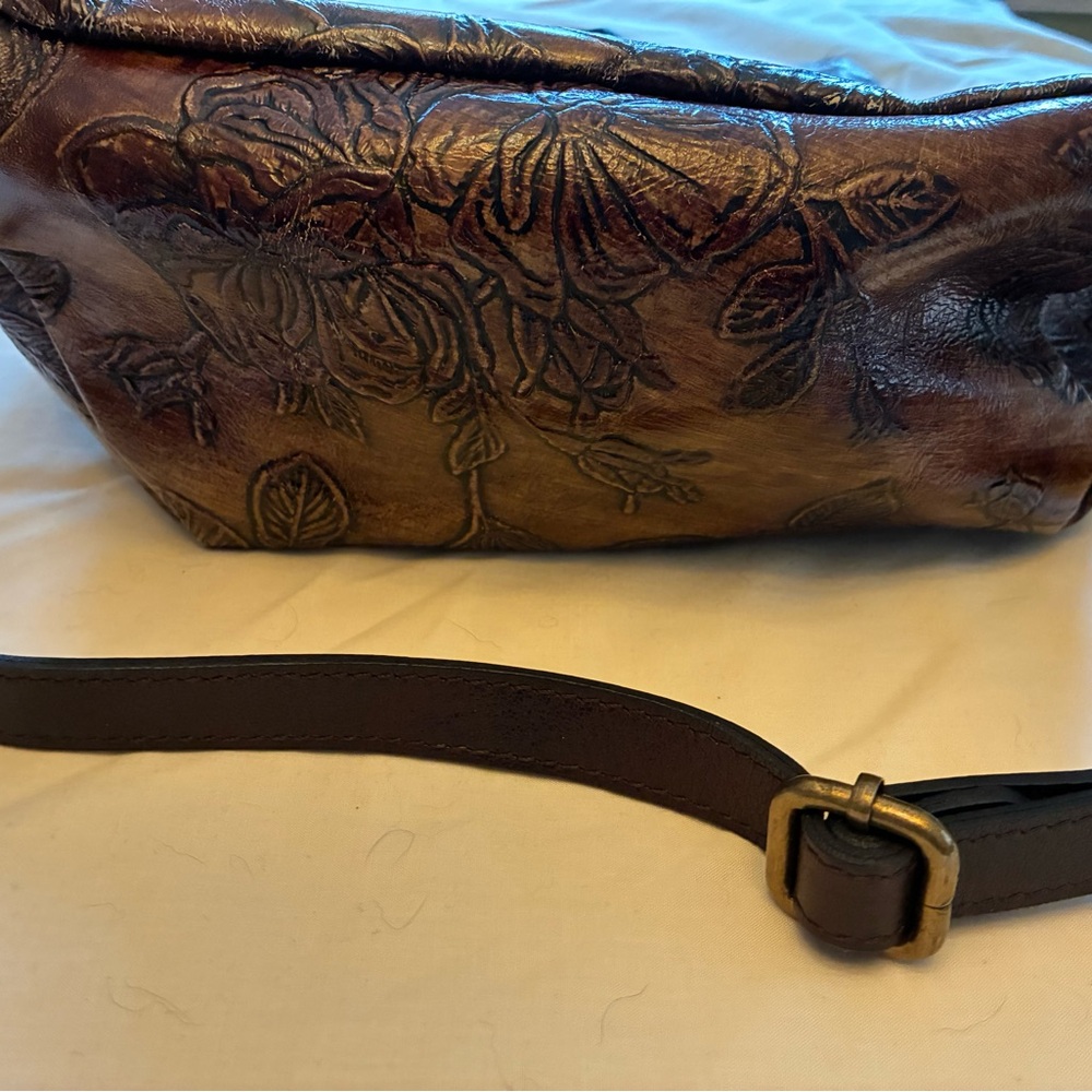 Patricia Nash Brown Embossed Floral Leather Convertible Backpack - Picture 9 of 14